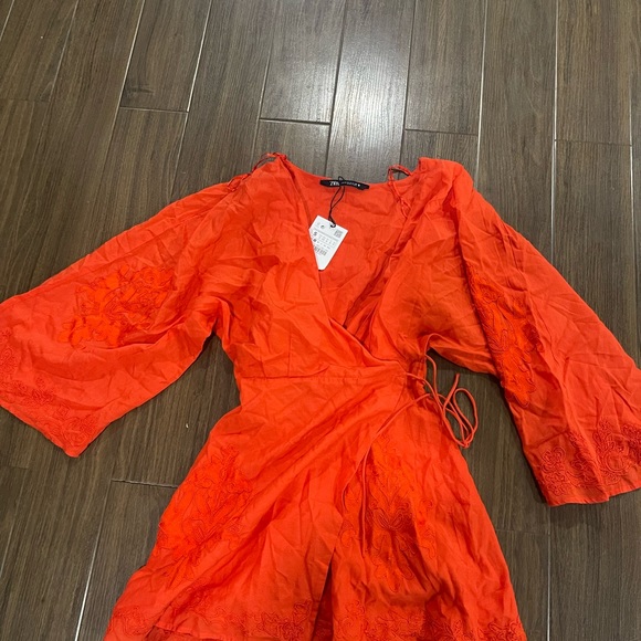 Zara orange embroidery wrapped romance dress - Picture 8 of 15